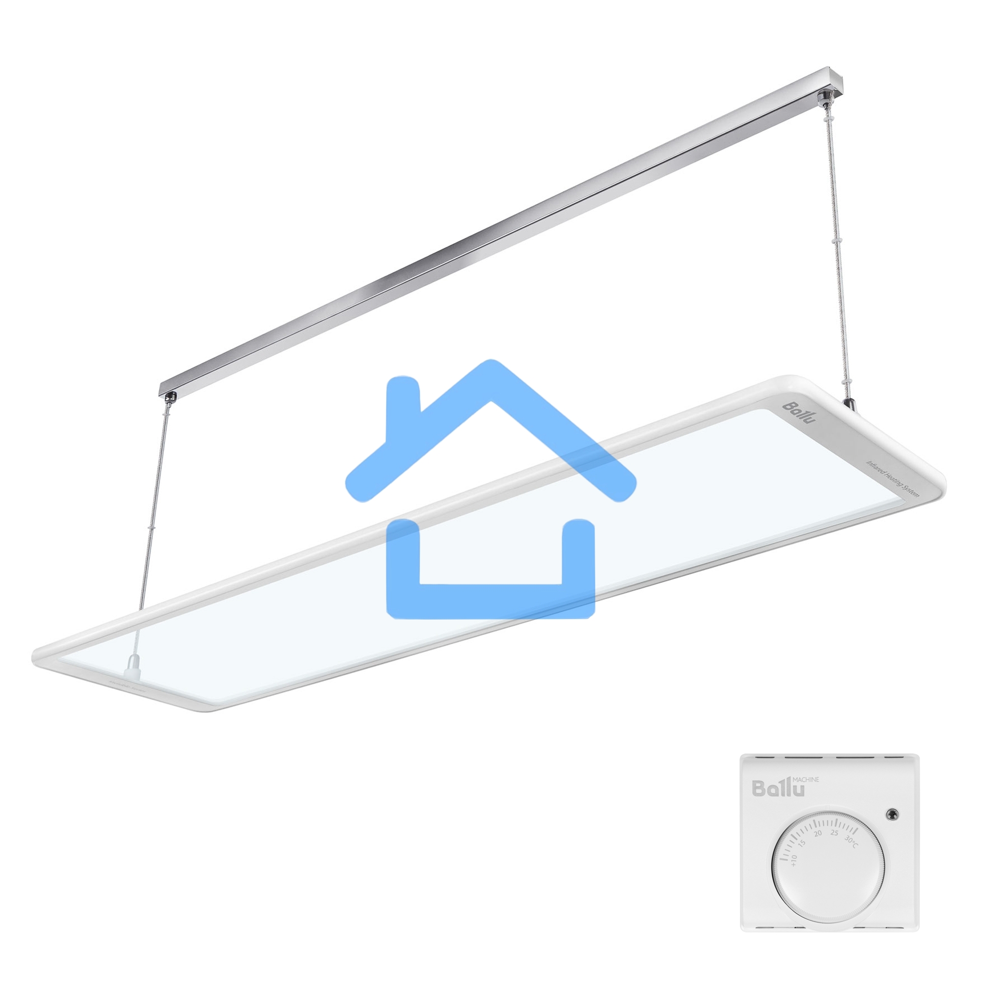 Комплект обогреватель инфракрасный Ballu BIH-GTW-1.3 + BMT-1 белый, 1300 Вт, 26 м2, термостат