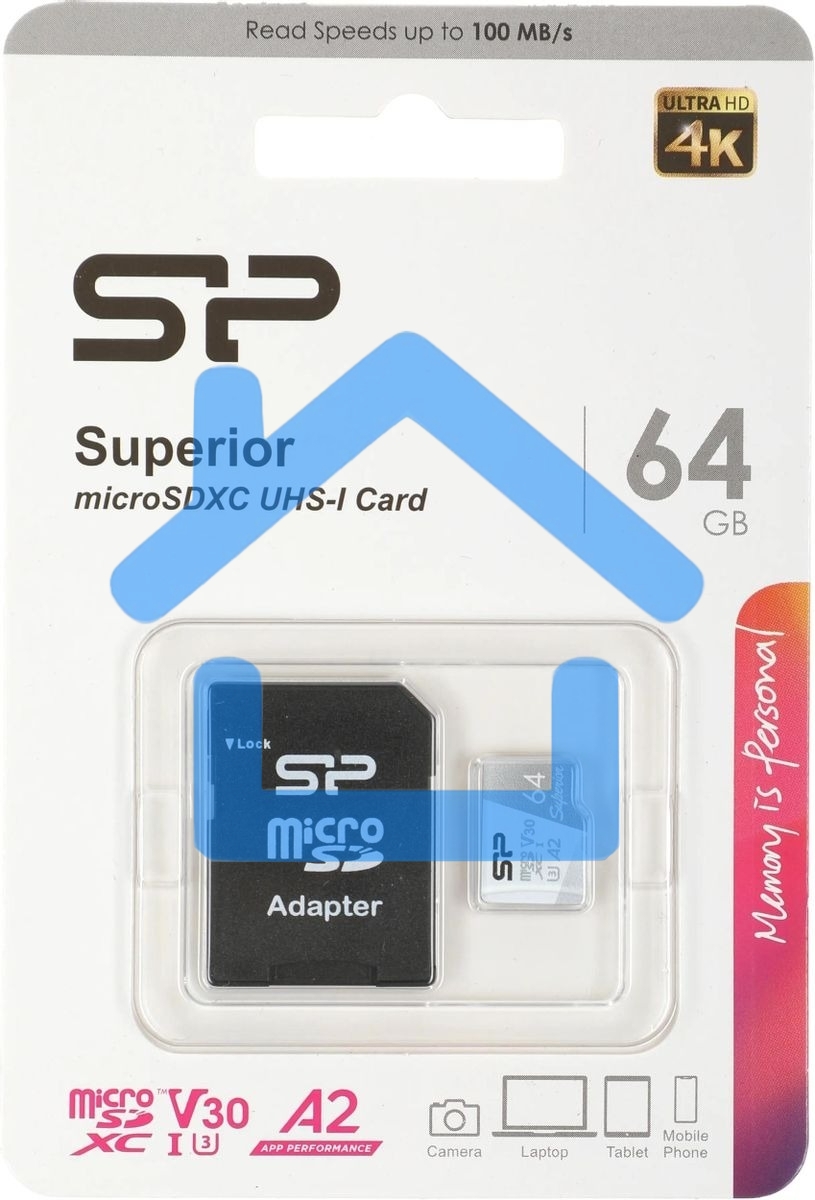 Флеш карта microSD 64Gb Silicon Power Superior Pro A2 microSDXC Class 10 UHS-I U3 Colorful 100/80 Mb/s (SD адаптер)