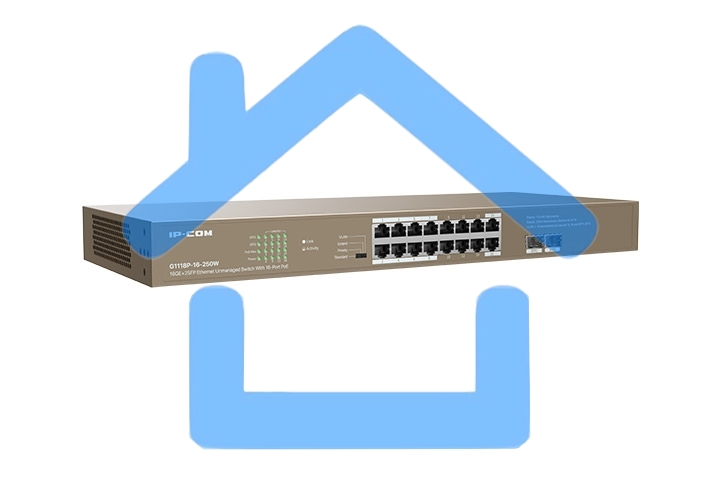 Неуправляемый Коммутатор IP-COM G1118P-16-250W 16 GE+SFP Ethernet с 16-Портовым PoE