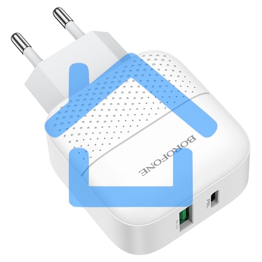 Зарядное устройство BOROFONE BA46A Premium, один порт USB, один порт Type-C, PD, 18W, 5V, 3.0A, белый