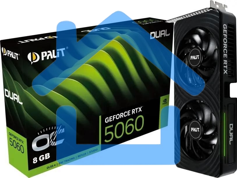 Видеокарта Palit RTX 5060 DUAL OC NV RTX 5060 8Gb 128bit GDDR7 2280/28000/HDMIx1/DPx3/HDCP R NE75060S19P1-Gb2063D PCI-E 5.0