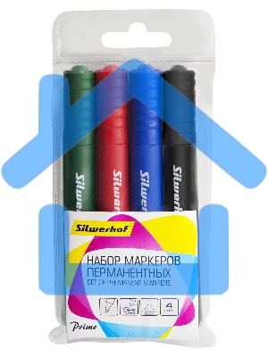 Набор маркеров перманентных Silwerhof Prime, скошенный пишущий наконечник, 2-5мм, 4 цвета, пакет с европодвесом