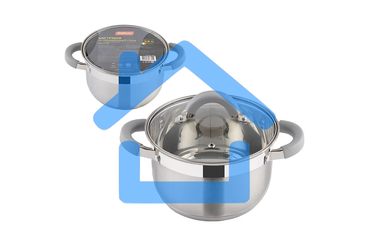 Кастрюля MALLONY Felicita нержавеющая сталь, со стеклянной крышкой, 2,9 л, d-18