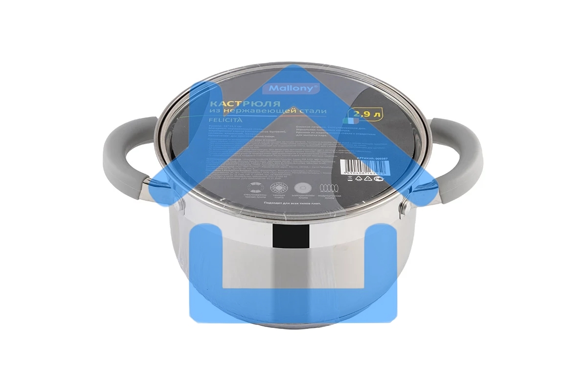 Кастрюля MALLONY Felicita нержавеющая сталь, со стеклянной крышкой, 2,9 л, d-18