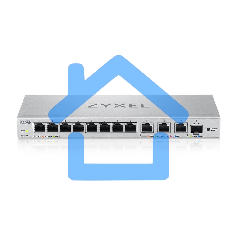 Мультигигабитный Smart L2 коммутатор Zyxel XGS1250-12, 8xGE, 3x1/2,5/5/10G, 1xSFP+, кнопка LED ECO Mode, настольный