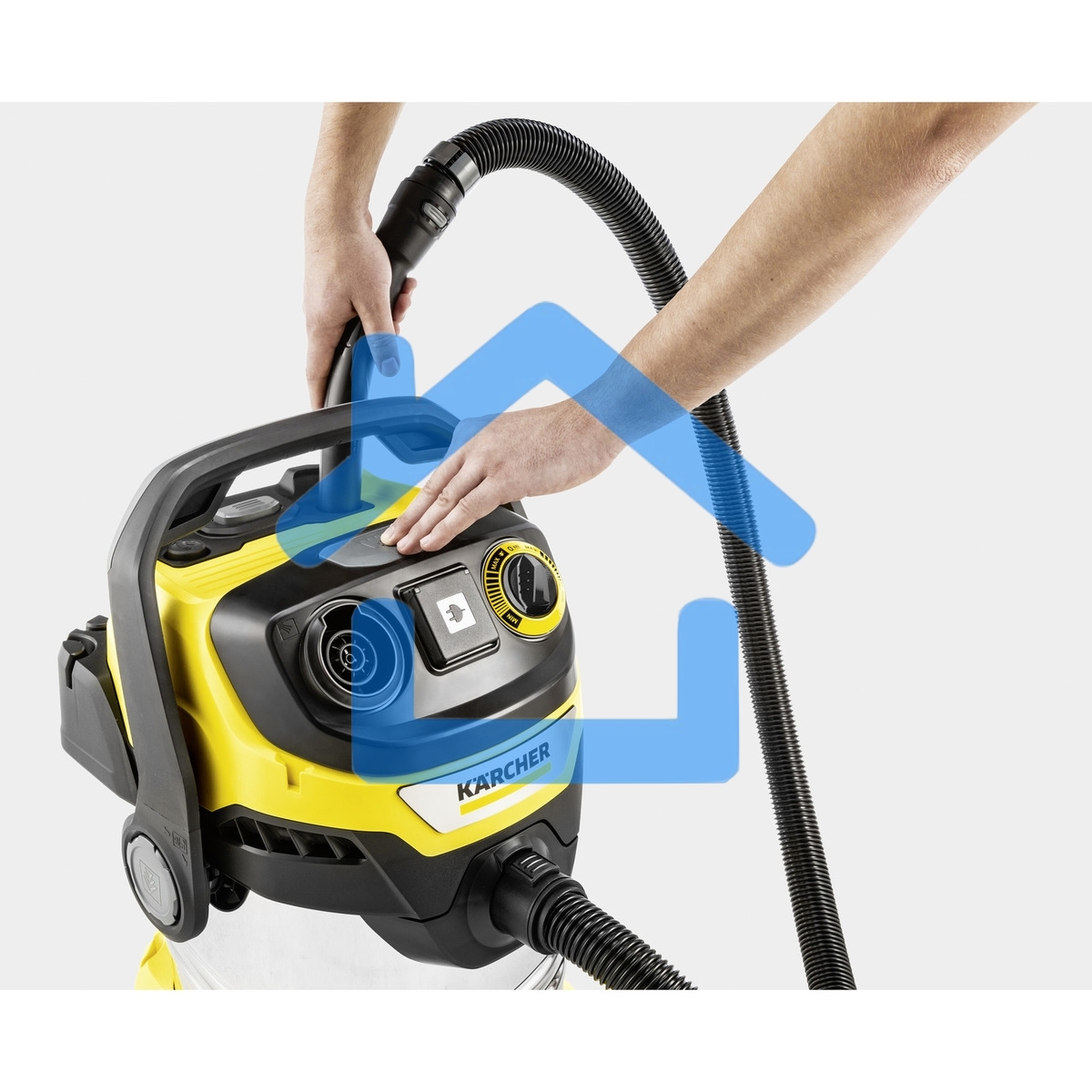 Строительный пылесос Karcher WD 6 P S V-30/6/22/T + DDC (YSY) желтый, 1300 Вт, уборка сухая/сбор воды, пылесборник мешок/контейнер, 30 л