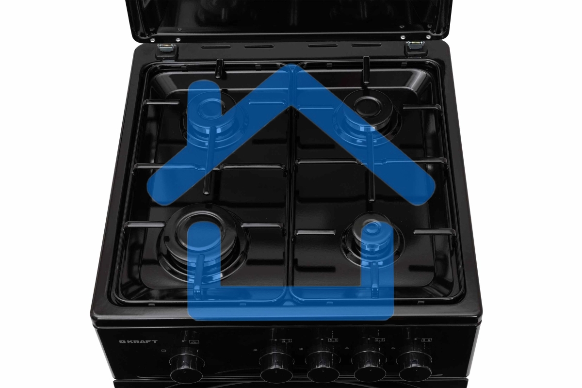 Плита газовая Kraft KF-FSK5301GBL черный, конфорок 4 газовых, духовка 58 л, 50 см x 85.5 см x 55.6 см