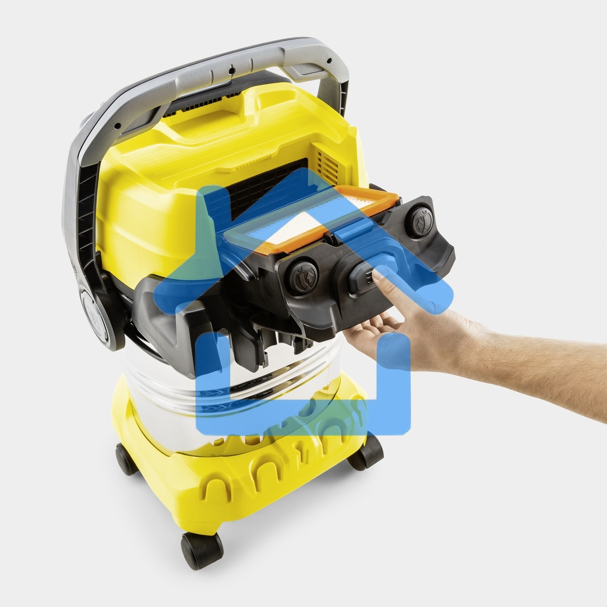Строительный пылесос Karcher WD 6 P S V-30/6/22/T + DDC (YSY) желтый, 1300 Вт, уборка сухая/сбор воды, пылесборник мешок/контейнер, 30 л