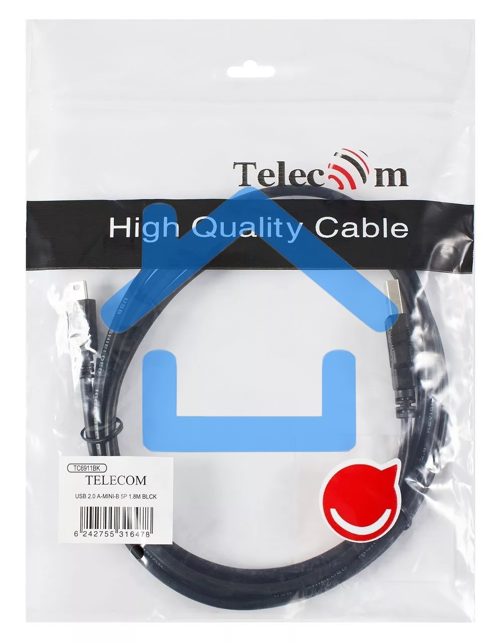 Кабель USB 2.0 A-->mini-B 5P (1.8 м) черный, Telecom<TC6911BK-1.8M>