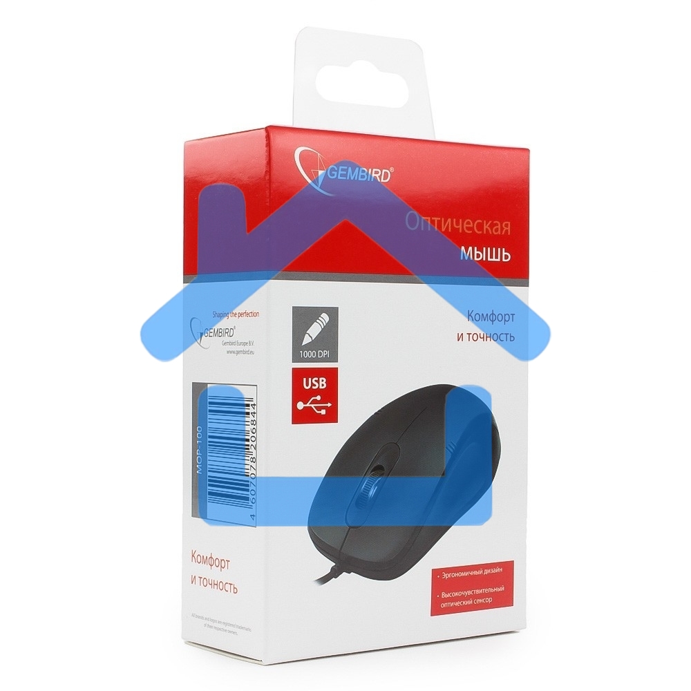 Мышь проводная Gembird MOP-110 черный, 1000 dpi, USB, кнопки - 3