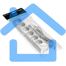 Удлинитель ExeGate ECE-6-5W (EX285836RUS), белый, 5 м, евровилка с заземлением, 6 евророзеток с заземлением, 2200 Вт