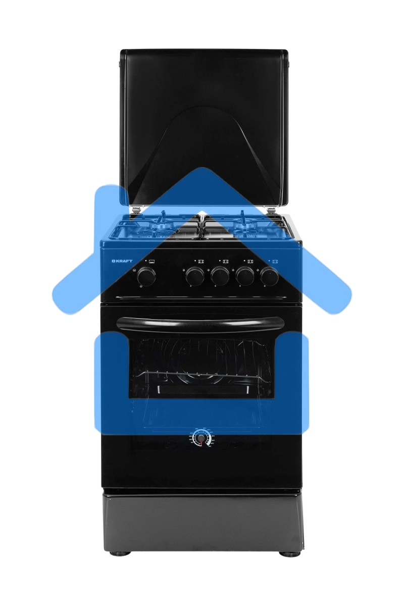 Плита газовая Kraft KF-FSK5301GBL черный, конфорок 4 газовых, духовка 58 л, 50 см x 85.5 см x 55.6 см