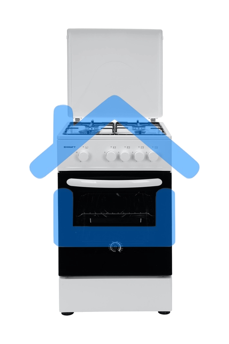 Плита газовая Kraft KF-FSK5301GW белый, конфорок 4 газовых, духовка 58 л, 50 см x 85.5 см x 55.6 см