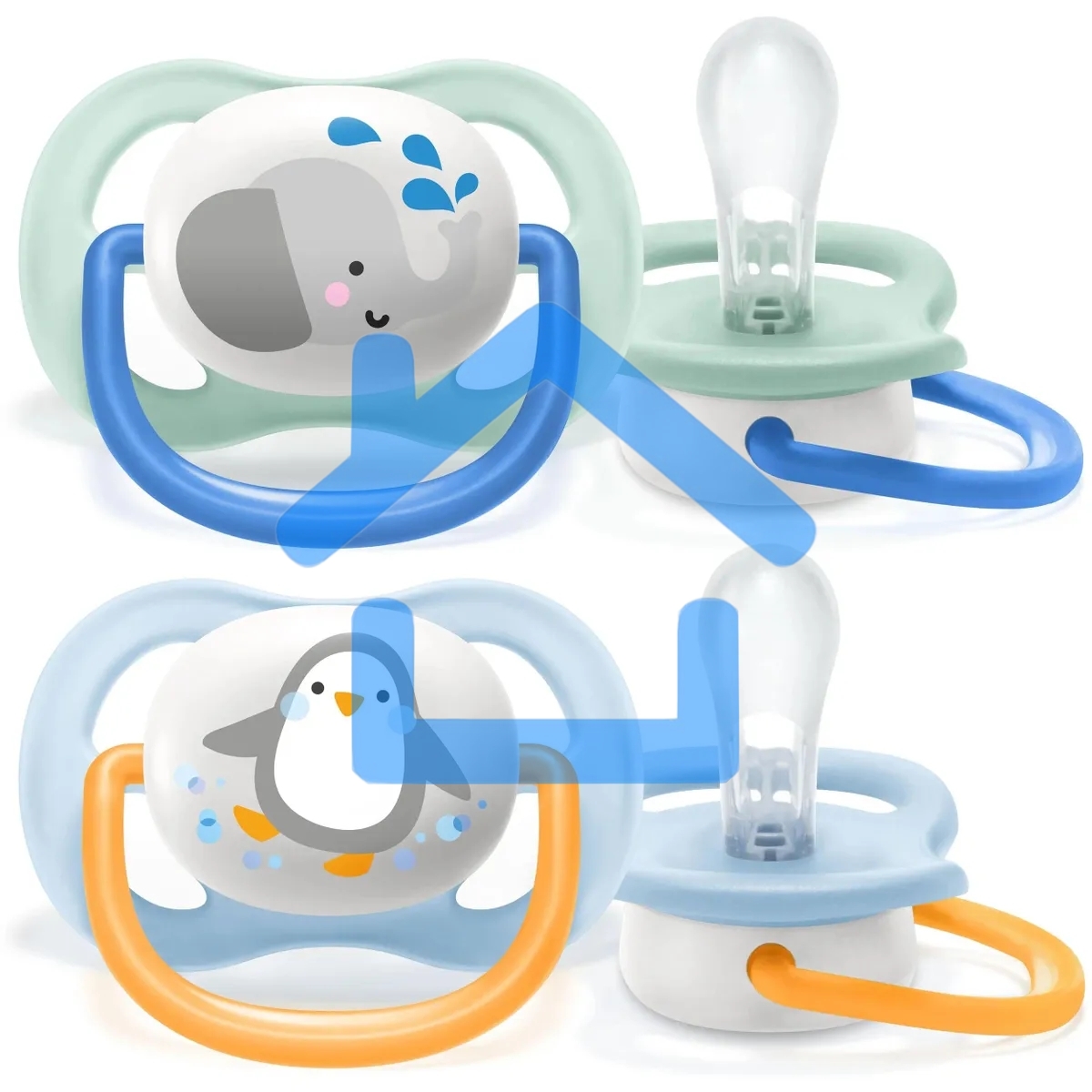 Соска-пустышка Philips Avent SCF080/05 Слон/Пингвин, 0-6 мес, 2 шт, для мальчиков