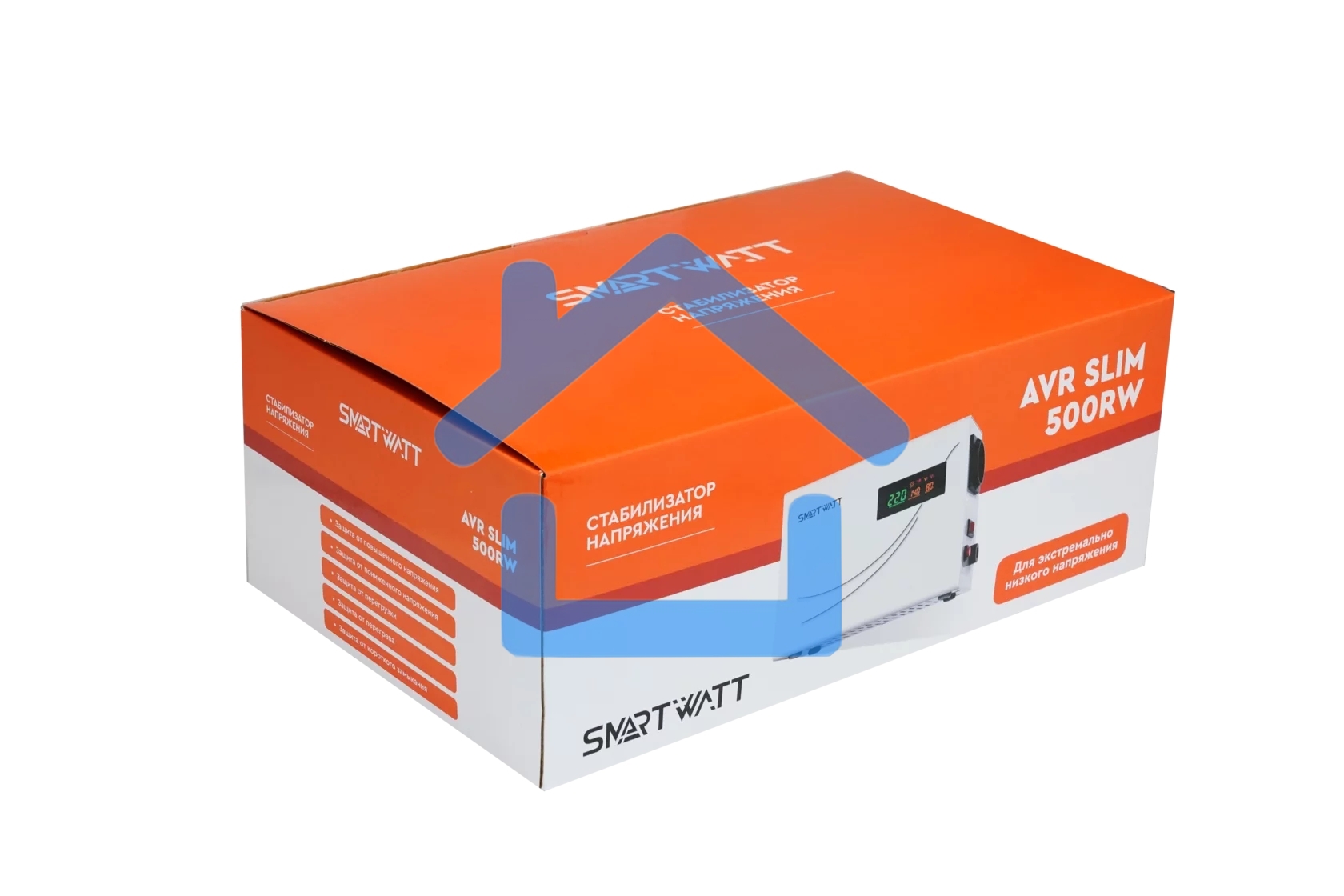 Настенный стабилизатор напряжения SMARTWATT AVR SLIM 500RW (100W - 260W, 500VA, 0.5 кВт, 50 Гц, розеток — 1, LED-диспле