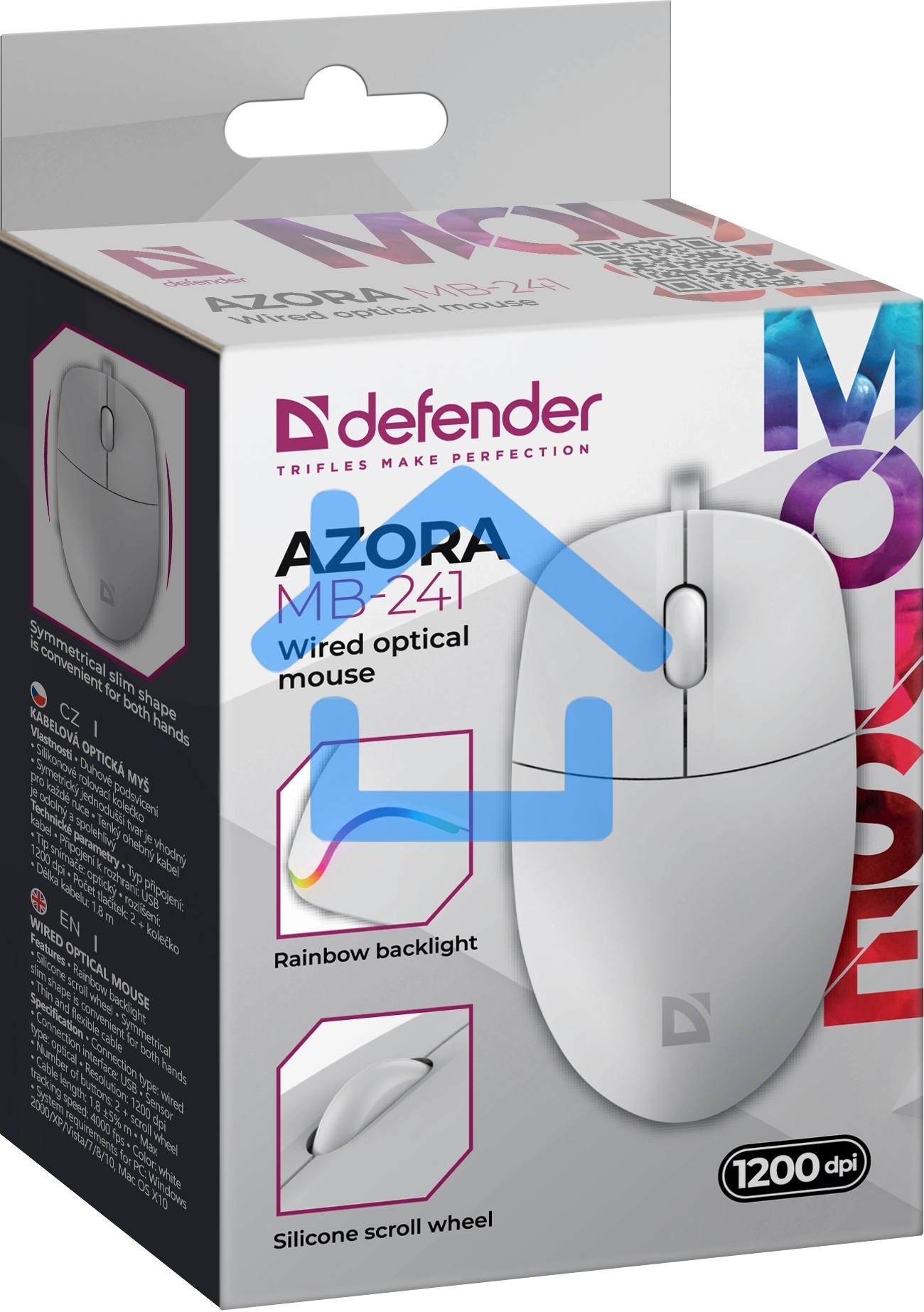 Мышь проводная Defender Azora MB-241 белый, 1200 dpi, USB, кнопки - 3