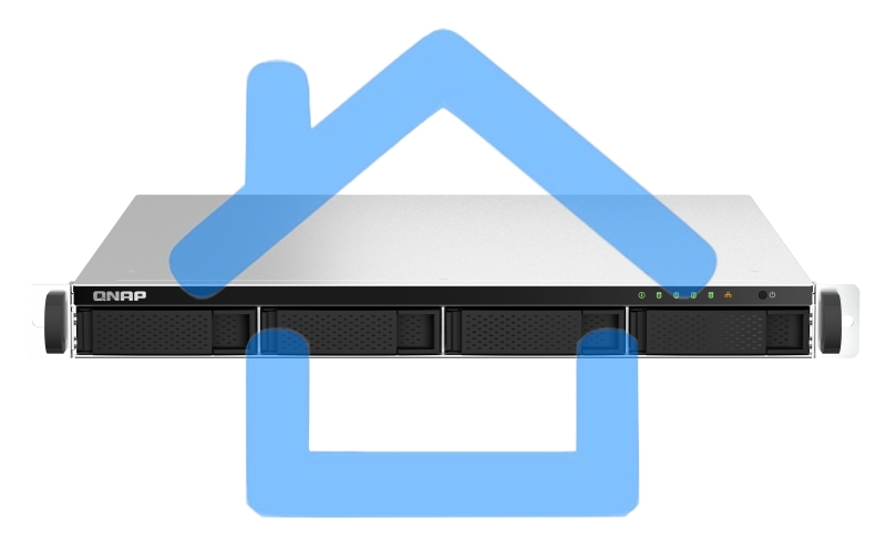 Сетевое хранилище SMB QNAP TS-464U-8G NAS 4 HDD trays, rackmount 1U, 1 PSU. 4-core Intel Celeron N5105/N5095 2.0-2.9 GHz, 8 Gb RAM MAX, 2x2.5GbE, 2xUSB 3.2 Gen 2 (10Gbps), 2xUSB 2.0, 1xHDMI, PCIe Gen 3 x2, W/o rail kit RAIL-B02