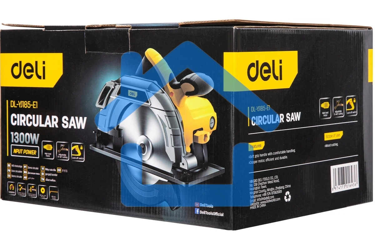 Циркулярная пила Deli DL-YJ185-E1 (1300Вт, 5300об/мин, диаметр диска 185мм)