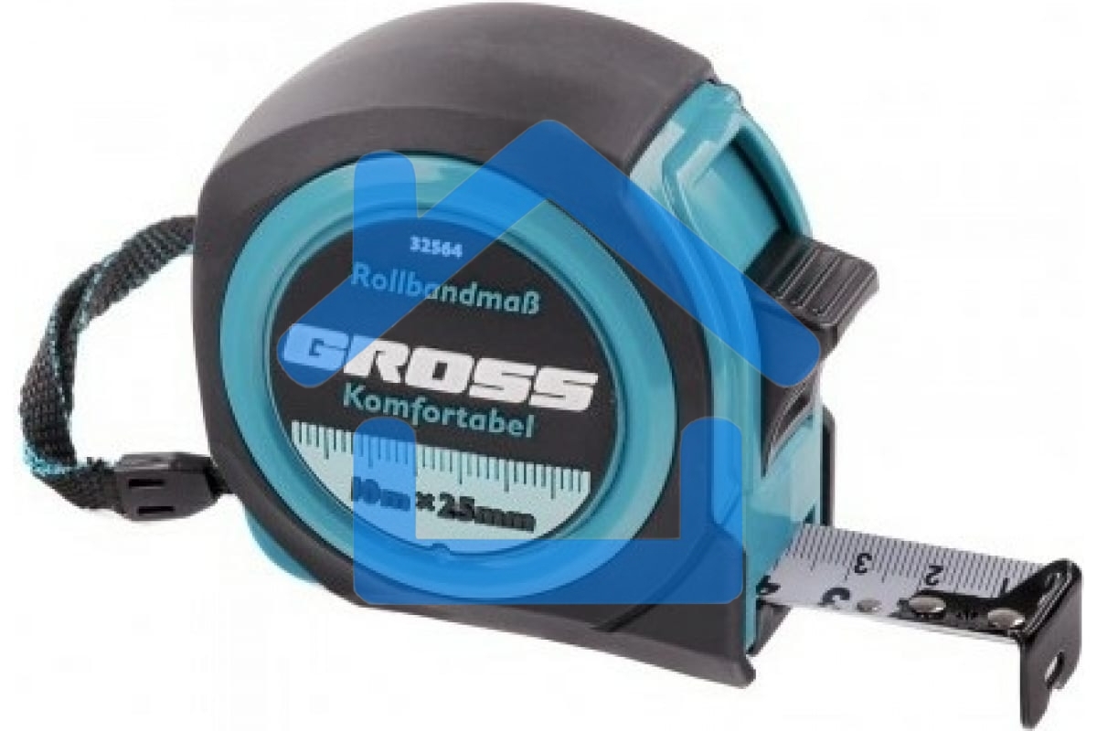 Рулетка GROSS Komfortabel, 10 м х 25 мм обрезиненный корпус 32564