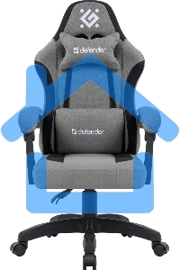 Кресло игровое Defender Lumen на колесиках, ткань, серый/черный