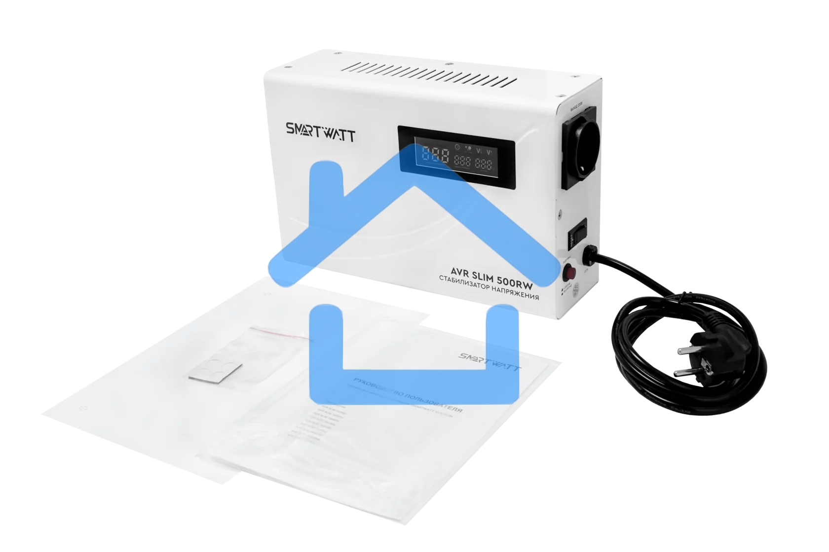 Настенный стабилизатор напряжения SMARTWATT AVR SLIM 500RW (100W - 260W, 500VA, 0.5 кВт, 50 Гц, розеток — 1, LED-диспле