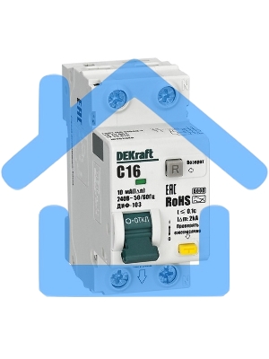 Выключатель автоматический дифференциального тока (АВДТ) 1P+N 16А 10мА AC х-ка C ДИФ-103 6кА DEKraft 16302DEK