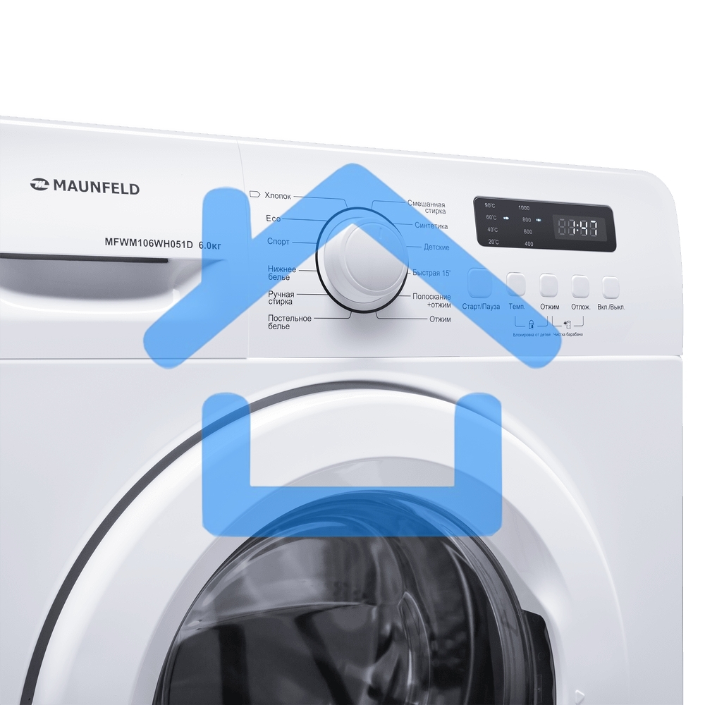 Стиральная машина Maunfeld MFWM106WH051D белая, загрузка фронтальная 6кг, 1000 об/мин., класс: A++