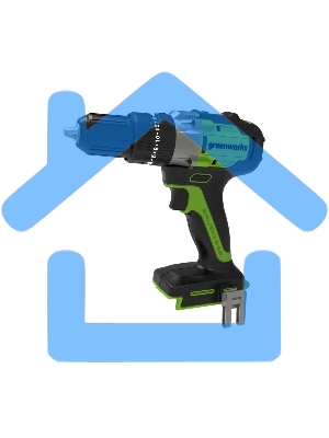 Дрель-шуруповерт GREENWORKS GD24DD60, Аккумуляторная, 24В, без АКБ и ЗУ, Ударная