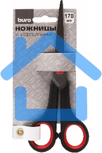 Ножницы Buro Smart, универсальные, 170мм, ручки с резиновой вставкой, черный/красный