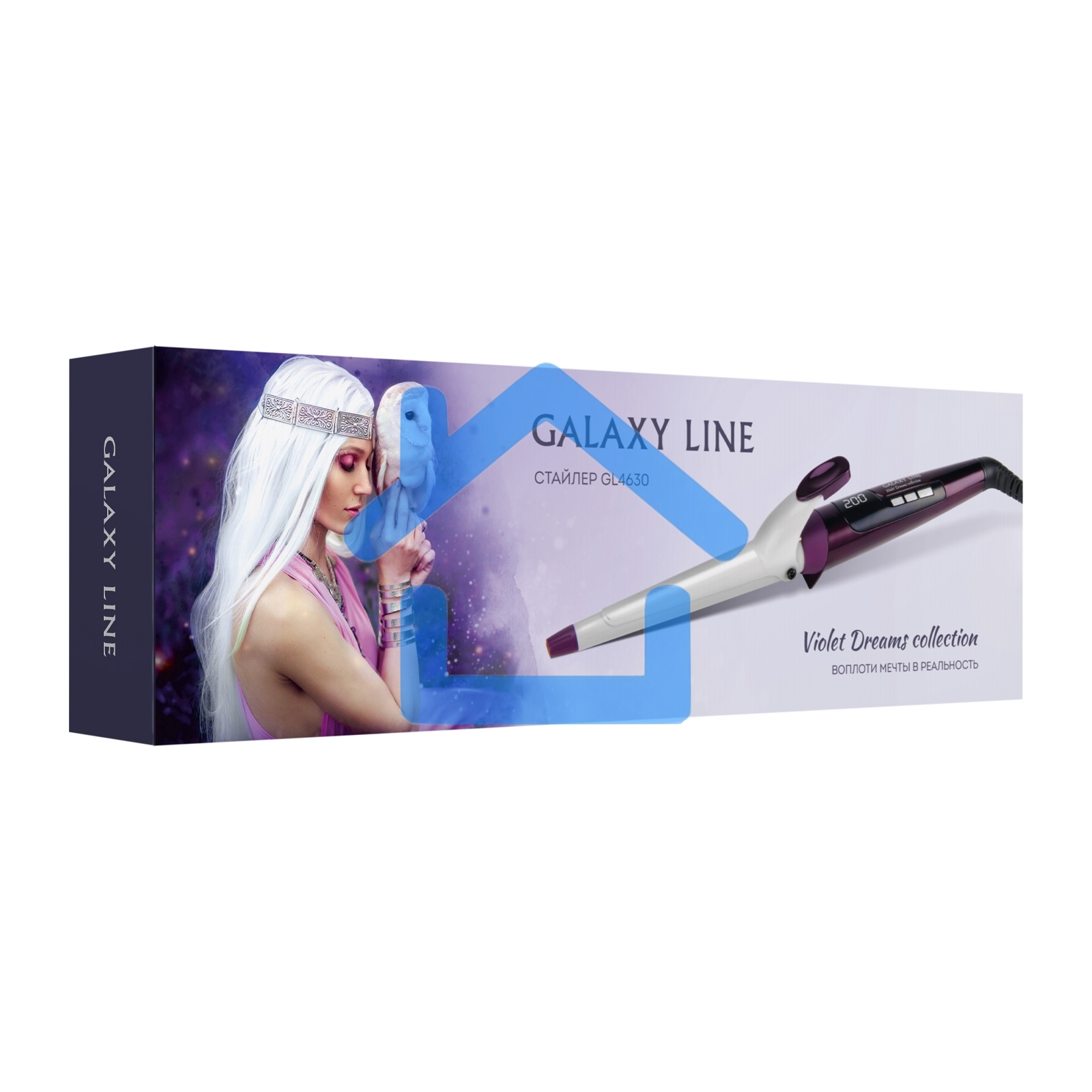 Стайлер Galaxy Line GL 4630, violet dreams, 45 Вт, двойное напряжение 110-240 В ~, керамико-кератиновое покрытие, регулировка температуры от 120 до 200°С, LED-дисплей, диаметр нагревательного элемента 13 мм-25 мм, термоизолированный наконечник