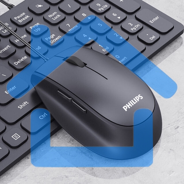Мышь проводная Philips SPK7327 черный, 1600 dpi, USB, кнопки - 5