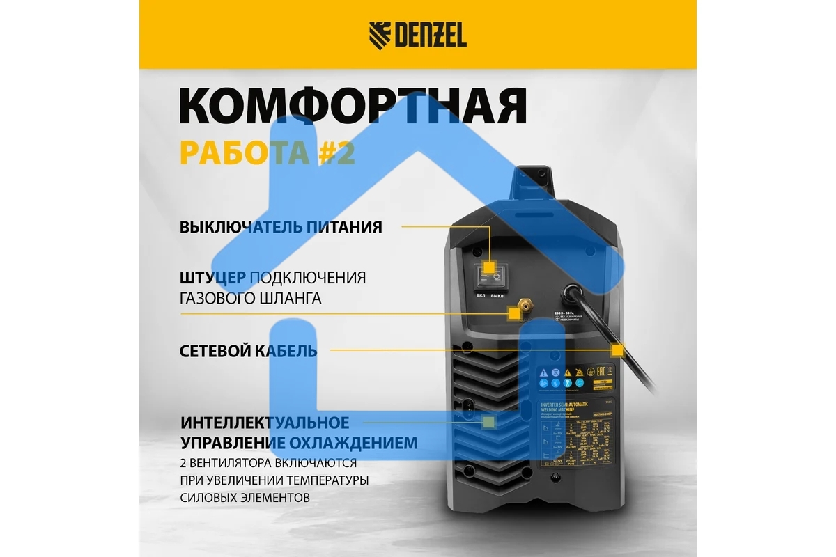 Аппарат инвертор. полуавтомат. сварки MultiMIG-200DP Synergy Double Pulse, 200 А, ПВ 80% Denzel