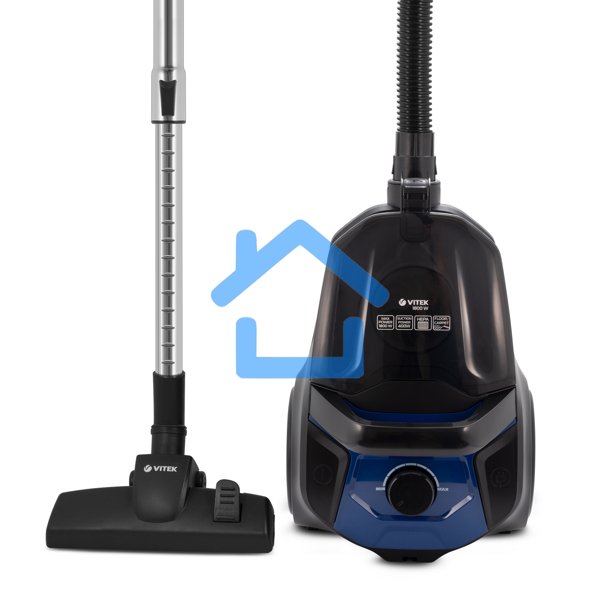 Пылесос Vitek VT-1829 синий/черный, 400/1800 Вт, уборка сухая, пылесборник циклонный фильтр 2.5 л