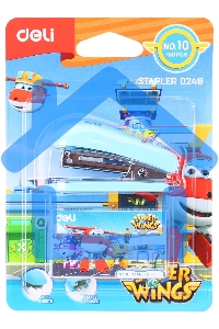 Степлер настольный Deli E0249 Super Wings 24/6 26/6 (12 листов), ассорти, 40 скоб, металл/пластик блистер