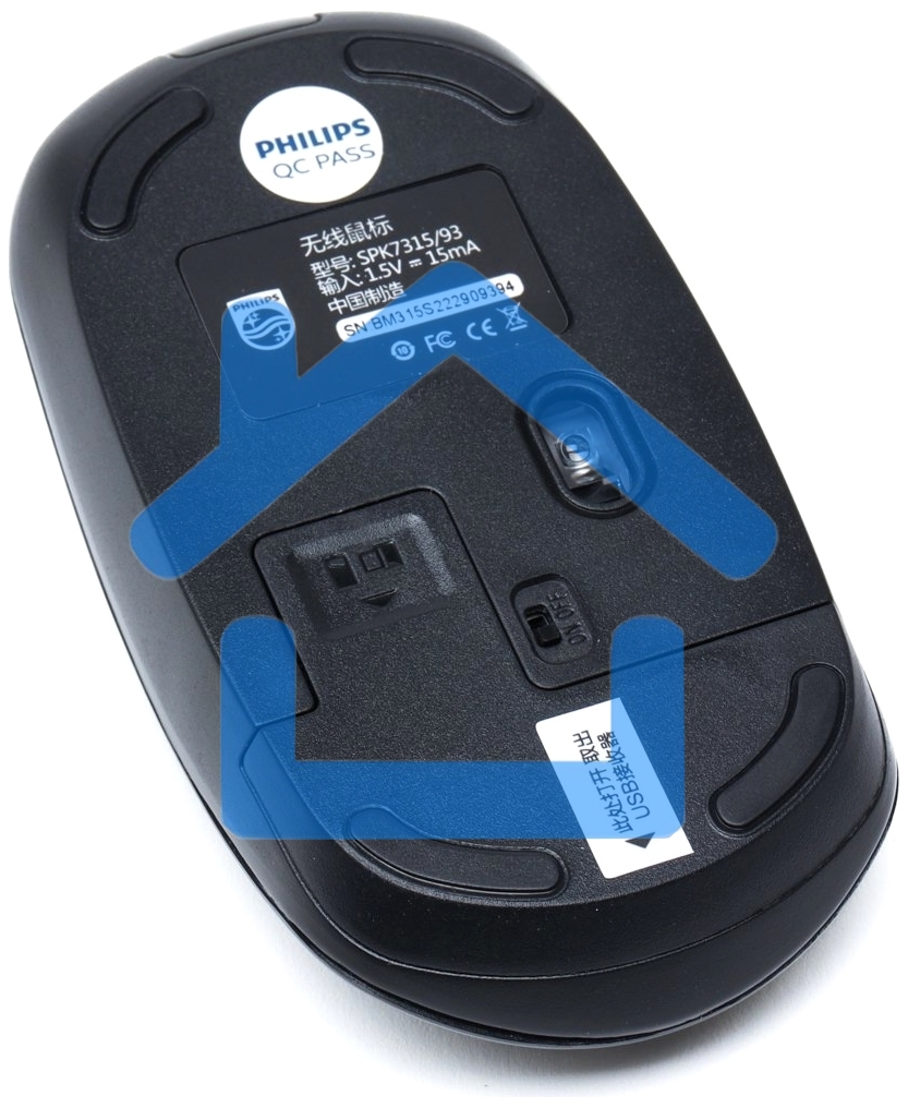 Мышь беспроводная Philips SPK7315 черный, 1600 dpi, радиоканал, USB, кнопки - 3