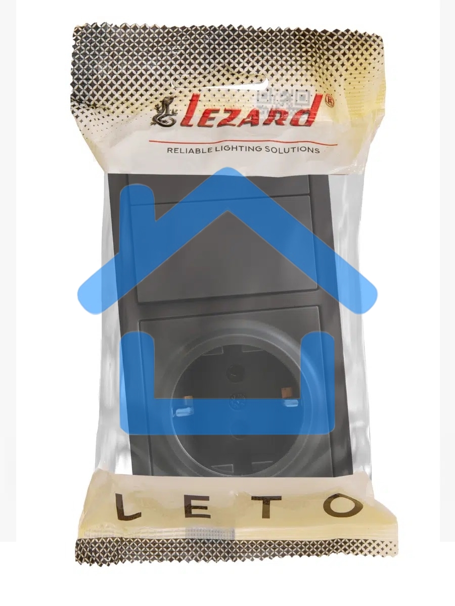 Блок выключатель 2-клав. и розетка 1-местн с заземл. LETO черный бархат горизонталь LEZARD 752-4200-170BKP