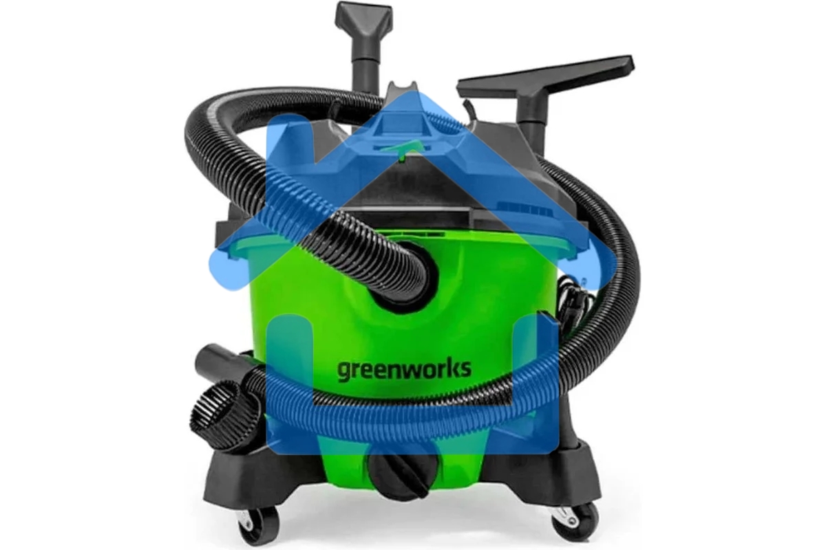 Строительный пылесос GreenWorks G120WDV (4701207) зеленый, 1300 Вт, уборка сухая/влажная, пылесборник контейнер, 34 л