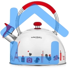 Чайник для плиты со свистком Vensal Paris 3001VS 2,5 л, с ручкой из нержавеющей стали и силикона