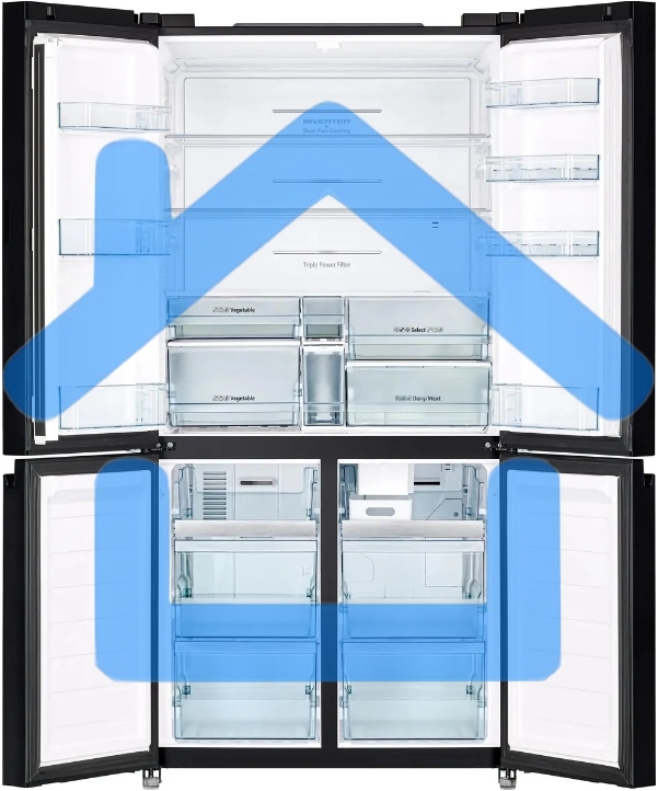 Холодильник Hitachi R-WB720PUC1 GPW белый стекло трехкамерный 357/103л морозилка снизу, No Frost, Side by Side