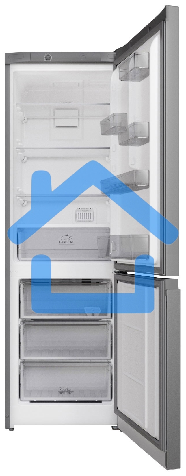 Холодильник Hotpoint HT 4180 S двухкамерный серебристый 220/78 л морозилка снизу, No Frost