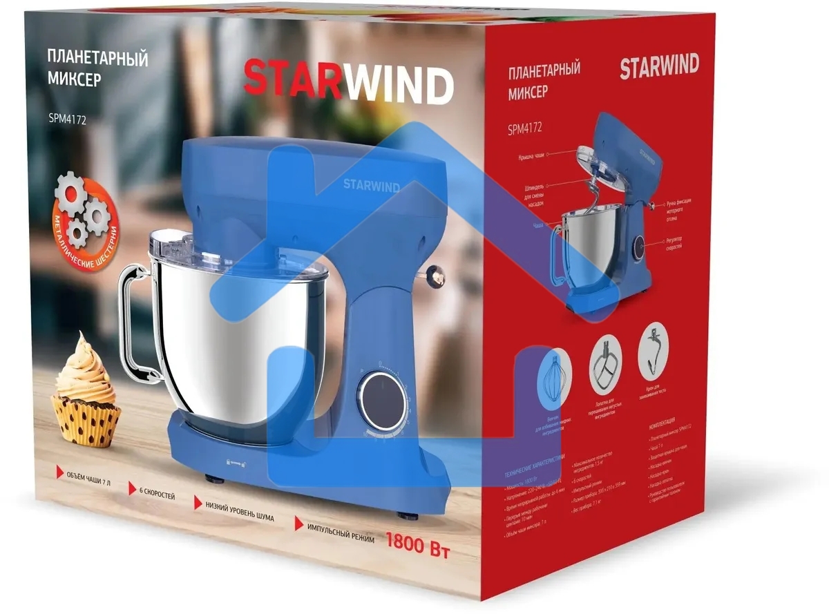 Миксер планетарный Starwind SPM4172 1800Вт васильковый