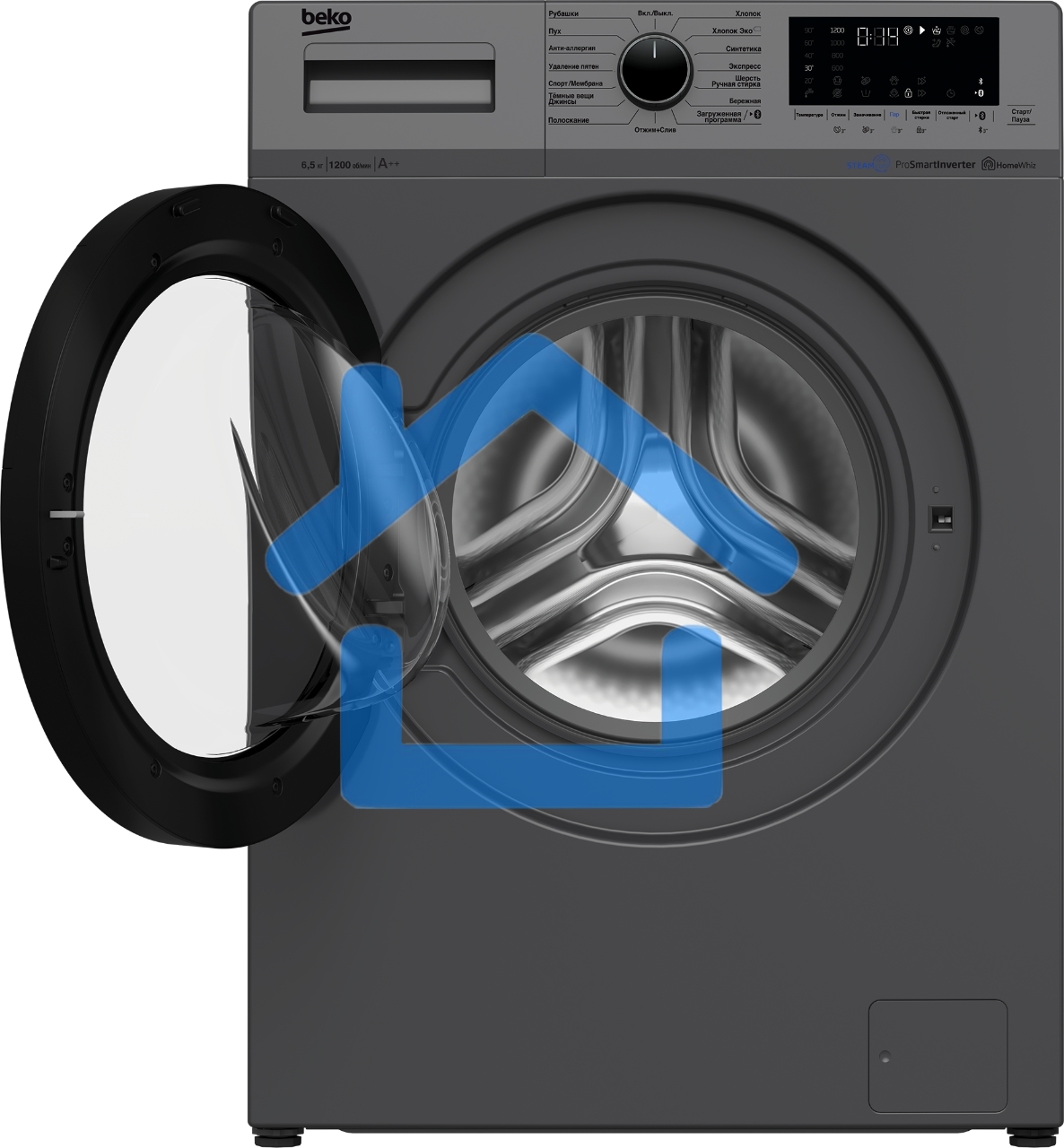 Стиральная машина Beko WSPE6H616A черный, загрузка фронтальная 6,5 кг, 1200 об/мин., класс: А++