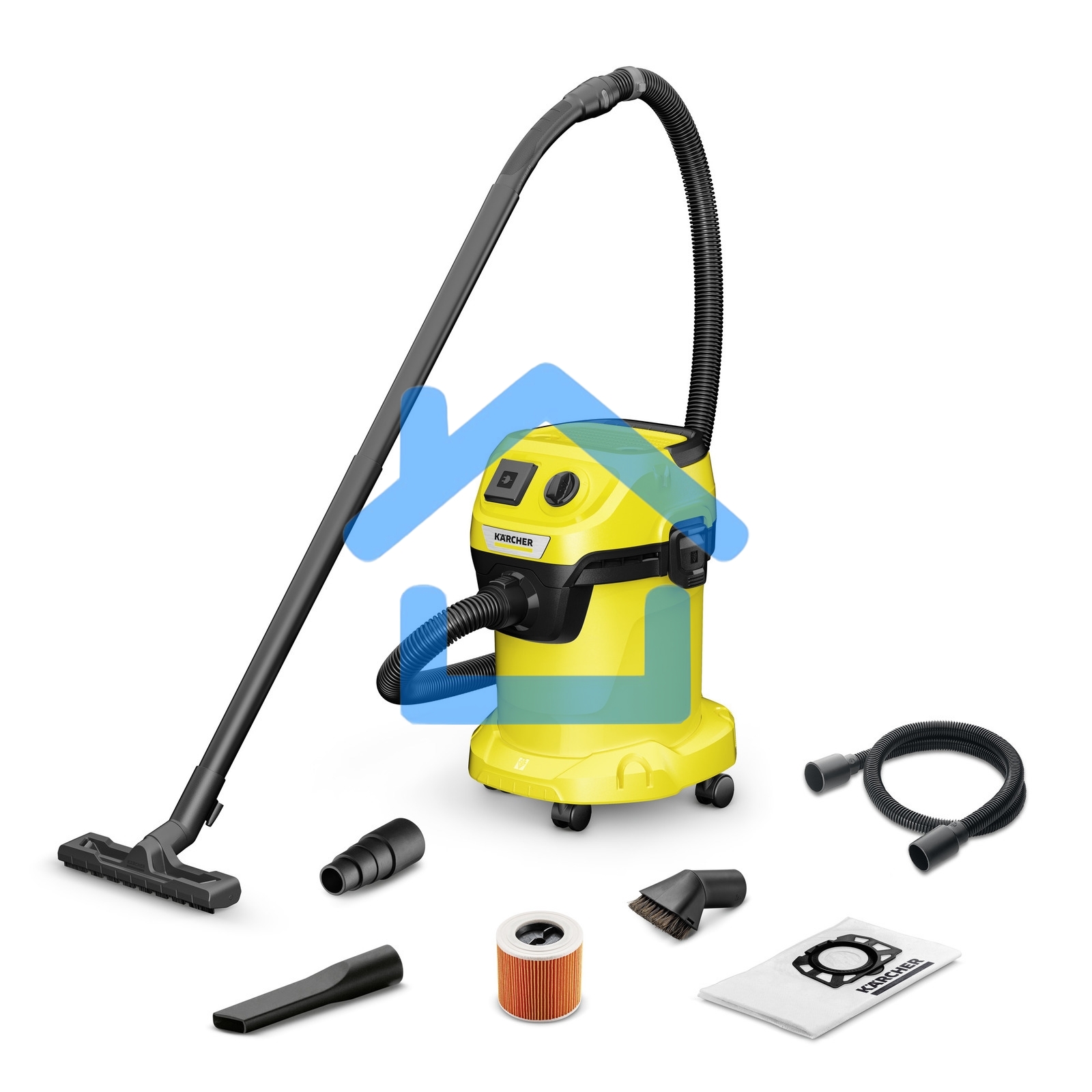 Строительный пылесос Karcher WD 3 P V-17/4/20 Workshop желтый, 1000 Вт, уборка сухая/сбор воды/выдув, пылесборник мешок/контейнер, 17 л