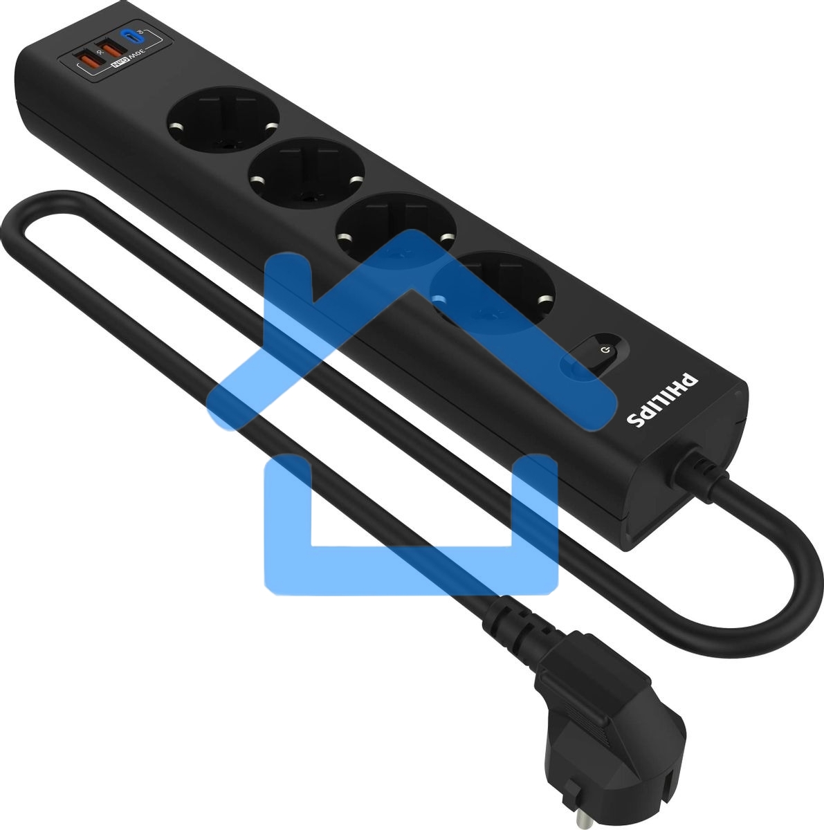 Сетевой фильтр Philips CHP8246BA/51, 2м, 4 розетки, черный