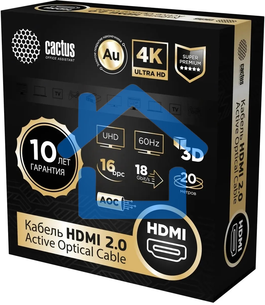 Кабель аудио-видео Cactus CS-HDMI-AOC-2-20 HDMI (m)/HDMI (m) 20м. позолоч.конт. черный