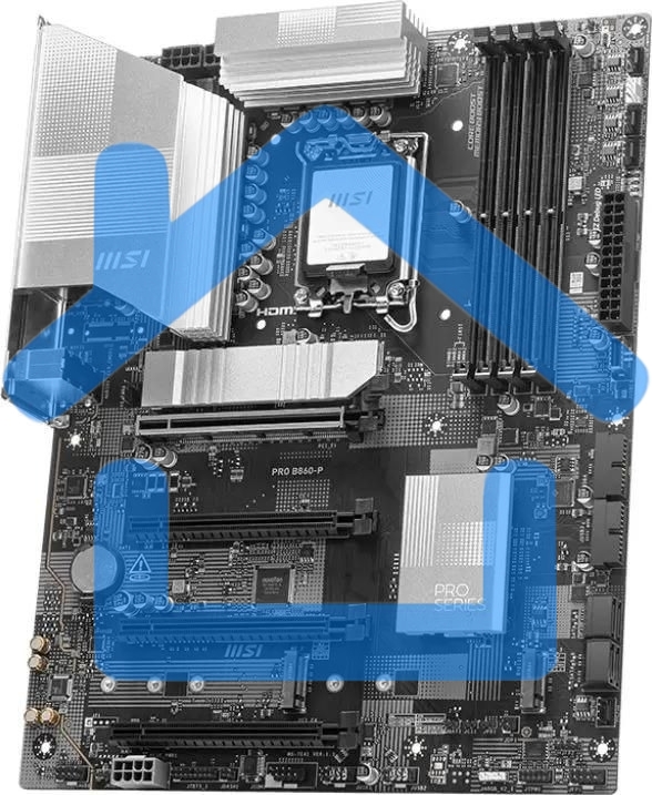 Материнская плата MSI PRO B860-P, LGA 1851, Intel B860, 4xDDR5, 4xSATA, 3xM.2, 1xPCIe 5.0 x16, 1xPCIe 4.0 x4, 2xPCIe 4.0 x1, 1xHDMI, 1xDP, 1xUSB-C, 1x 5Gb LAN, 2xUSB-A 3.2 Gen 2, 2xUSB-A 3.2 Gen 1, 4xUSB-A 2.0, 3x3.5 мм, 7.1, ATX