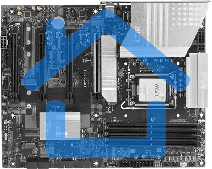 Материнская плата MSI PRO B860-P, LGA 1851, Intel B860, 4xDDR5, 4xSATA, 3xM.2, 1xPCIe 5.0 x16, 1xPCIe 4.0 x4, 2xPCIe 4.0 x1, 1xHDMI, 1xDP, 1xUSB-C, 1x 5Gb LAN, 2xUSB-A 3.2 Gen 2, 2xUSB-A 3.2 Gen 1, 4xUSB-A 2.0, 3x3.5 мм, 7.1, ATX