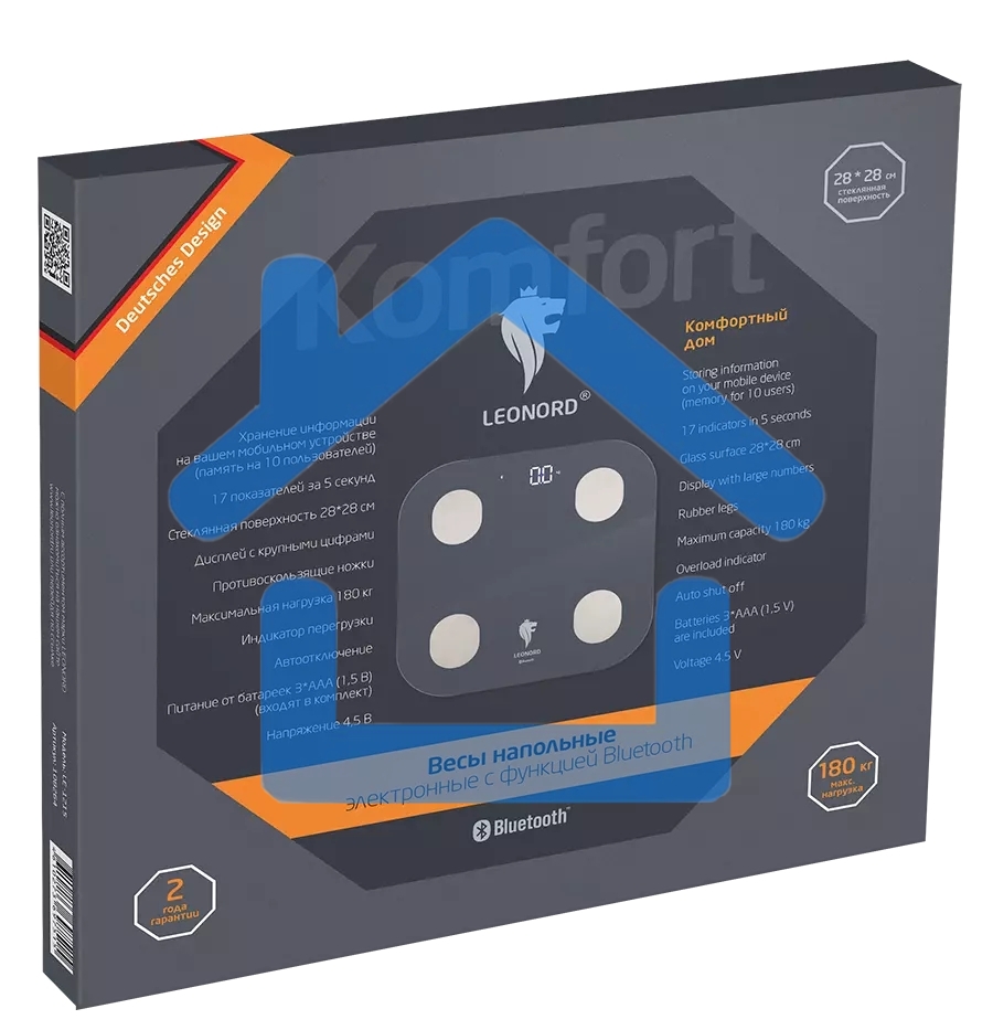 Весы напольные LEONORD LE-1216 Bluetooth (стеклянная поверхность, 180 кг) (108265)