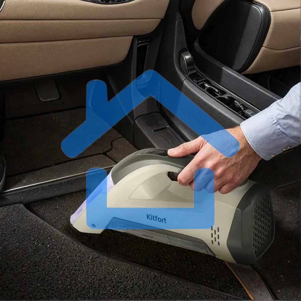 Пылесос ручной Kitfort КТ-5195 бежевый/серый, питание от аккумулятора, 50 Вт, уборка влажная, пылесборник 0.11 л, работа от АКБ max 15 мин