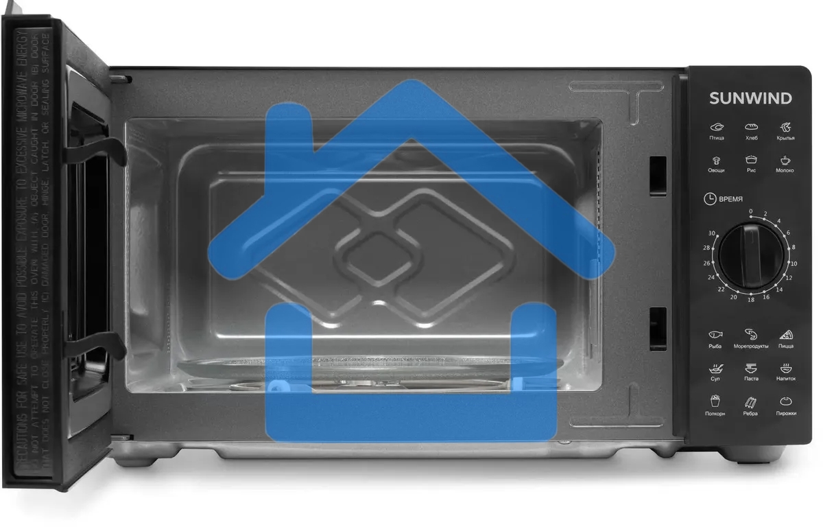Микроволновая печь SunWind SUN-MW002 черный, 20 л, 700 Вт, переключатели - поворотный механизм